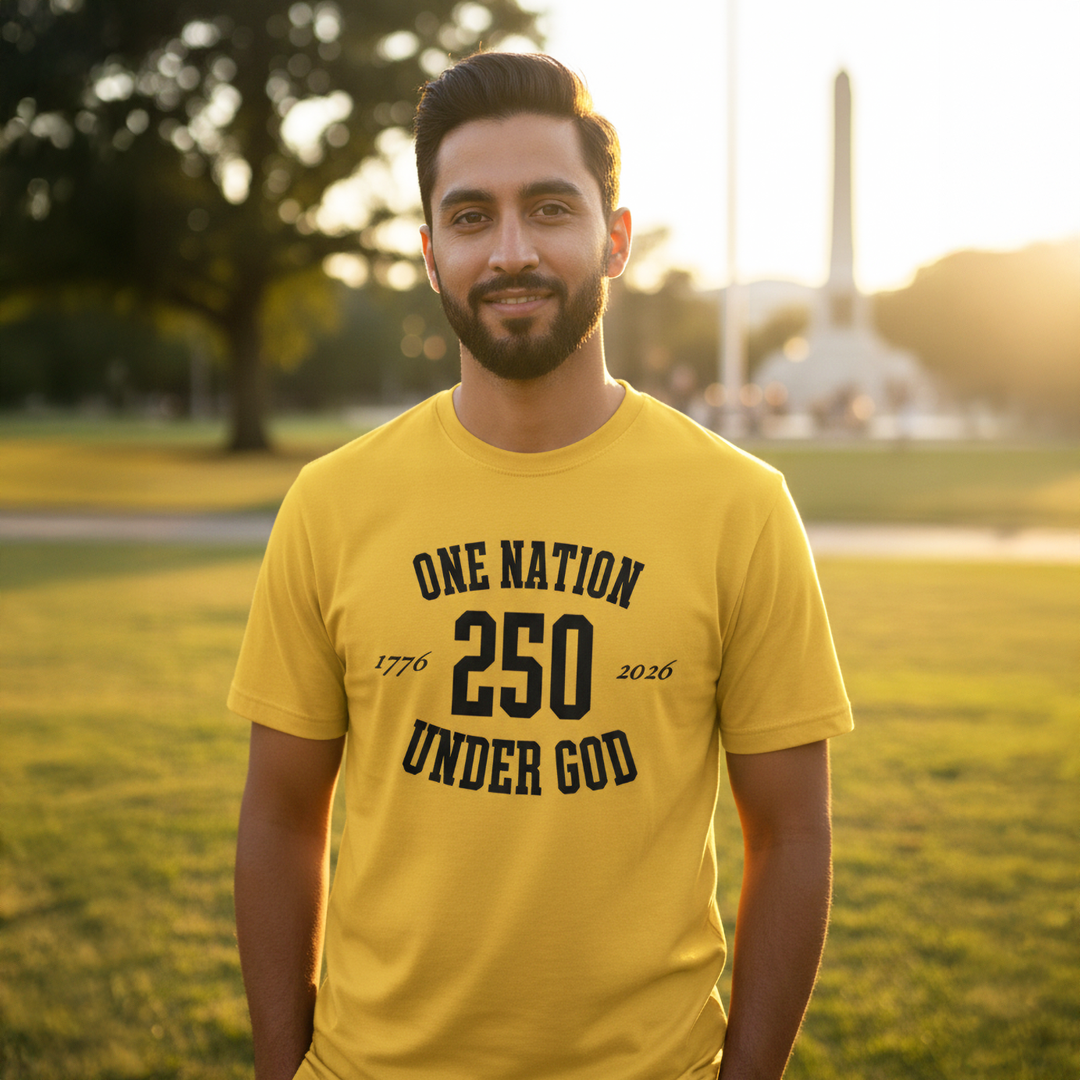 One Nation Under God Gold and White 250 Short Sleeve T-Shirt