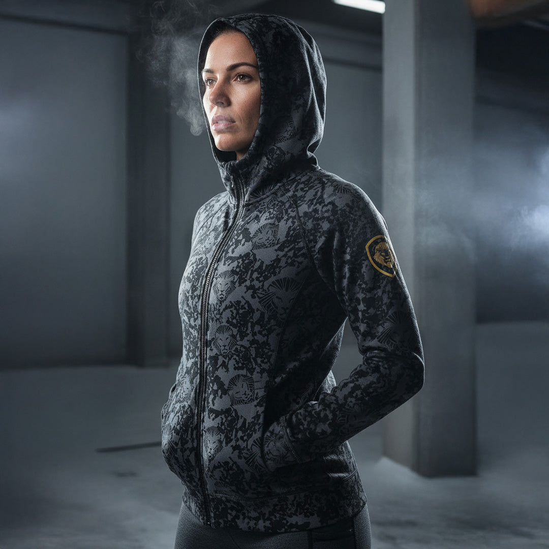 Lion Shield Charcoal Grey Performance Full Zip Hoodie