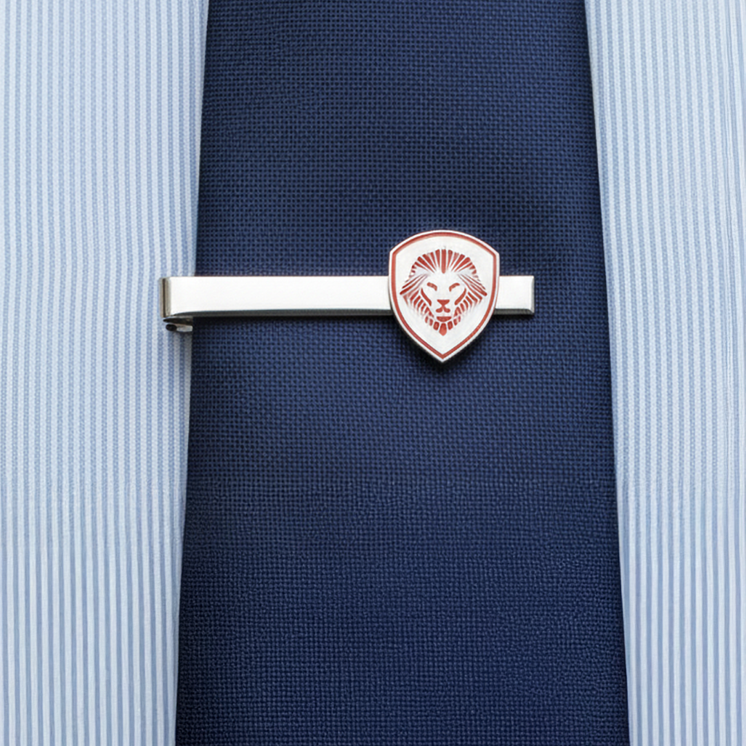 Lion Shield Valuetainment Red & Silver Cufflink & Tie Bar Set