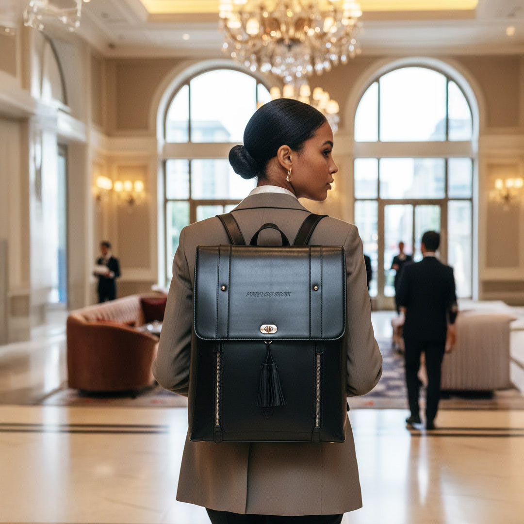 Women's Future Looks Bright Black Leather Premium Backpack