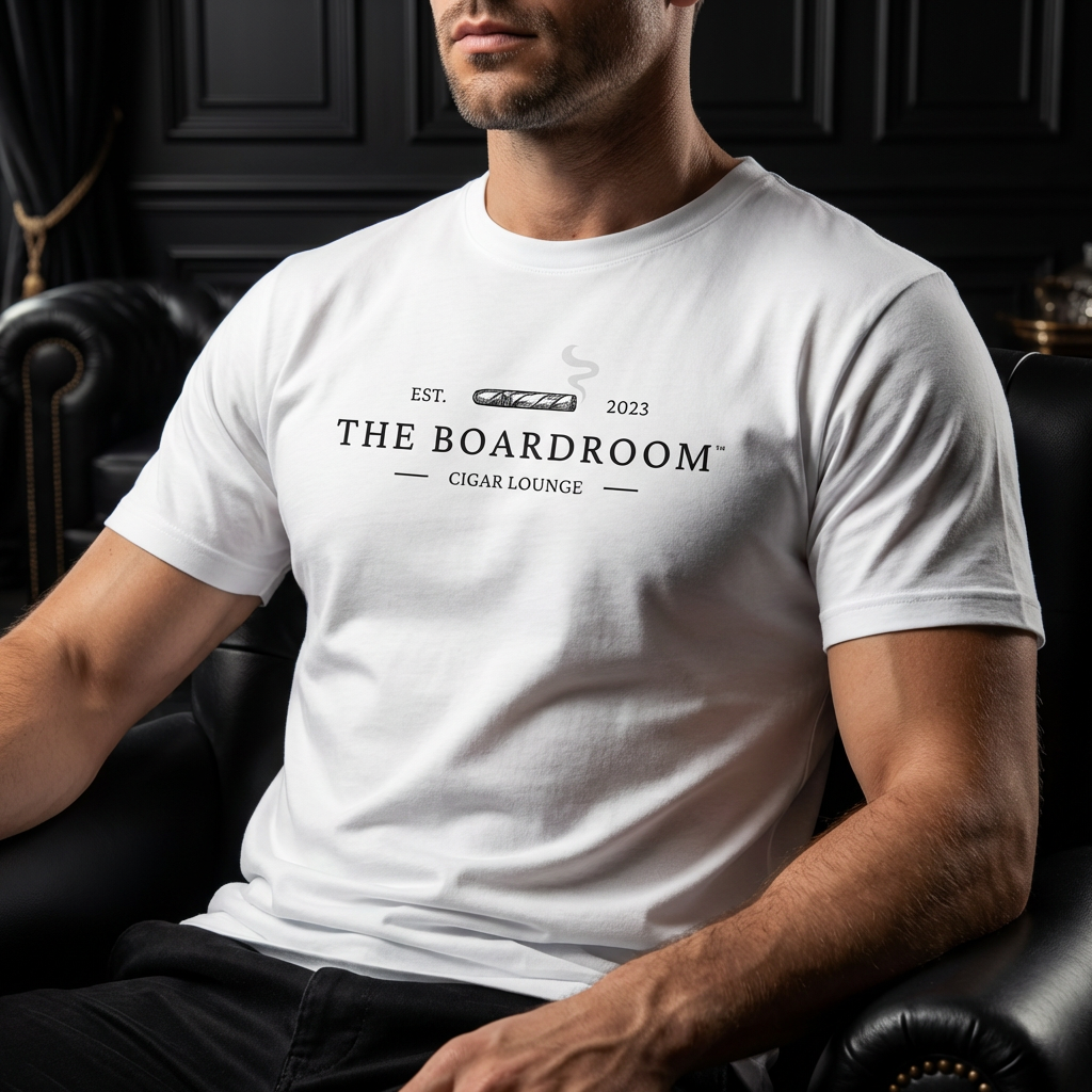 The Board Room Cigar Lounge TM White Short Sleeve T-Shirt