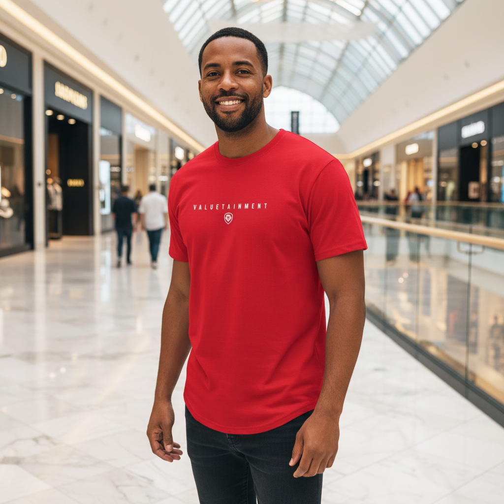 Valuetainment Premium Curved Hem Red Short Sleeve T-Shirt