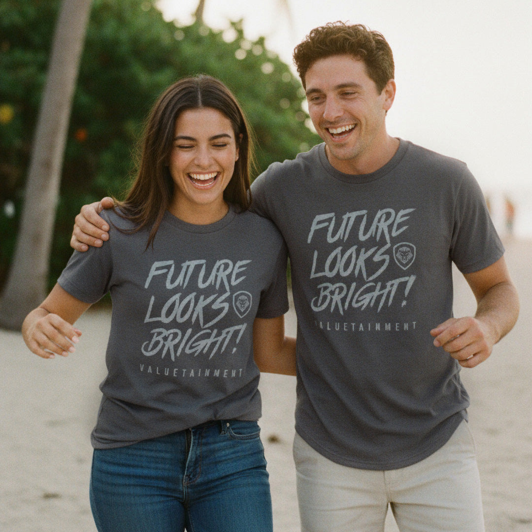 Future Looks Bright Premium Curved Hem Grey and White Short Sleeve T-Shirt