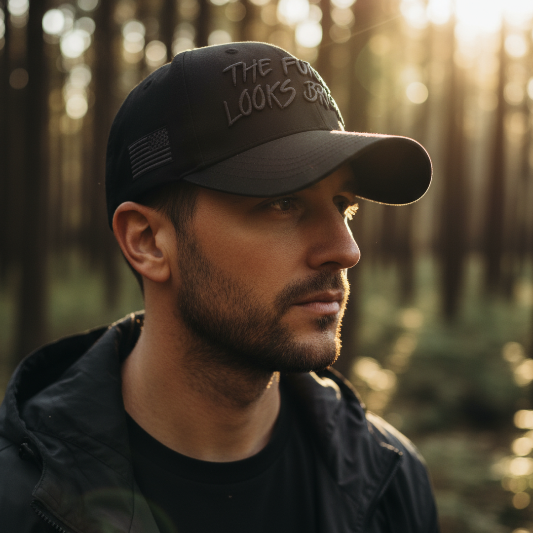 Future Looks Bright Black and Gray Raised Print Snapback Hat