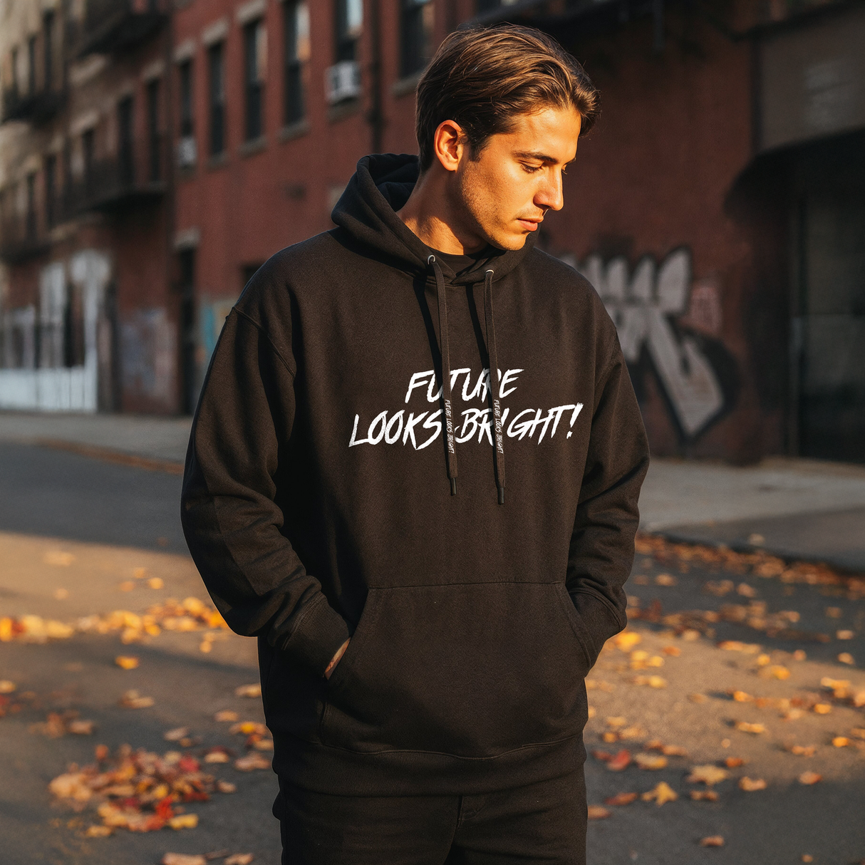 Men's Future Looks Bright White Lion Shield Premium Pullover Hoodie