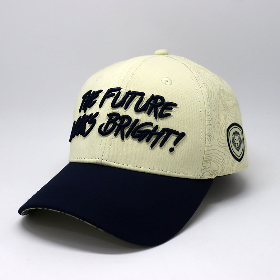 Future Looks Bright Dual Tone Beige and Navy Topo Print Snapback Hat