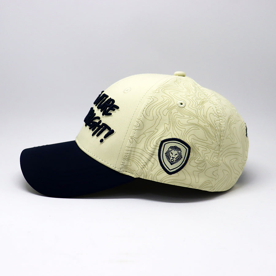 Future Looks Bright Dual Tone Beige and Navy Topo Print Snapback Hat
