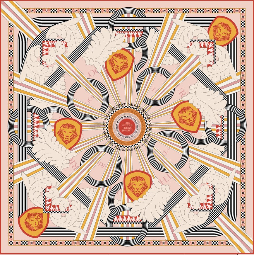 Future Looks Bright Radiant Lion Shield 100% Premium Silk Scarf 38" x 38"