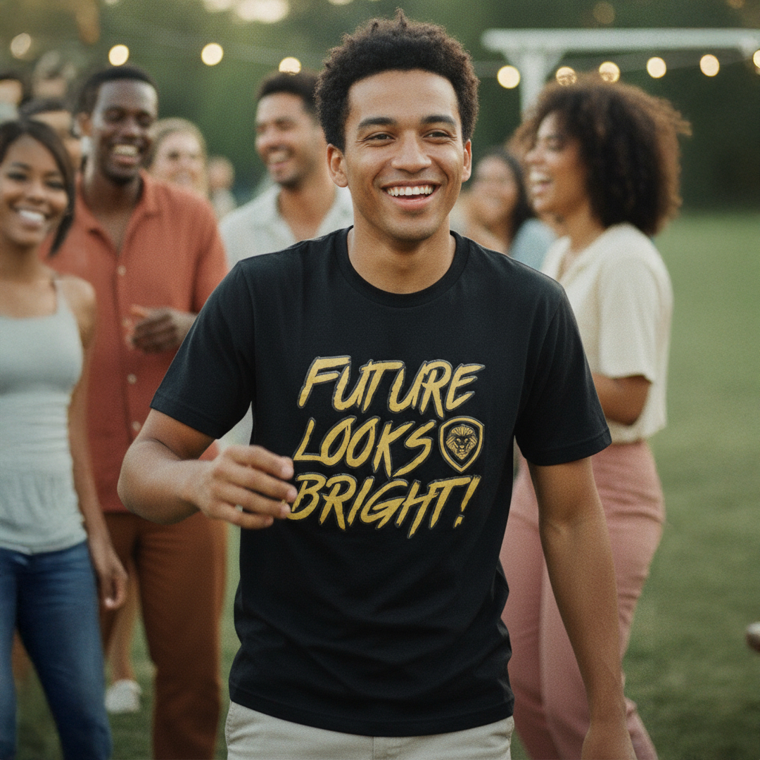 Future Looks Bright Black & Gold Raised Embossed Print Performance Short Sleeve T-Shirt