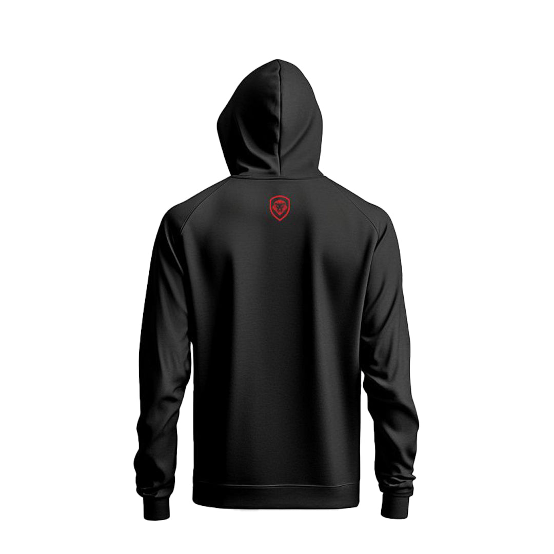 Valuetainment Black and Red Lion Shield Pullover Performance Hoodie