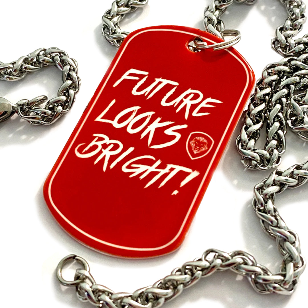 Future Looks Bright! 25" Stainless Steel Dog Tag Necklace