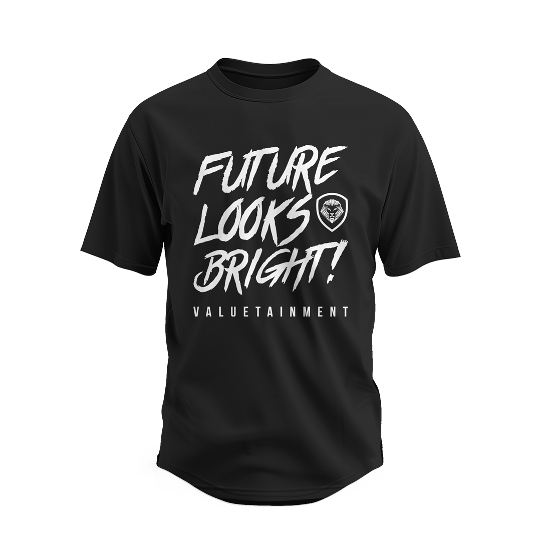 Future Looks Bright Premium Curved Hem Black and White Short Sleeve T-Shirt