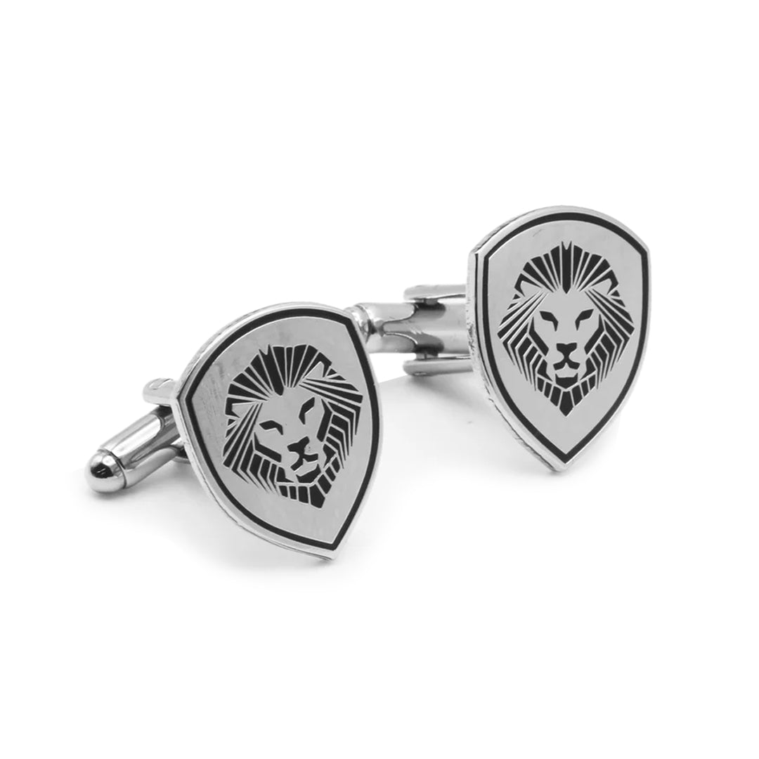 Lion Shield Valuetainment Black & Silver Cufflink & Tie Bar Set