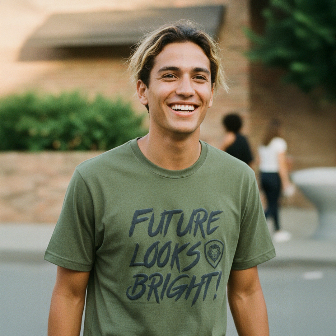 Future Looks Bright New Army Green & Black Raised Embossed Print Performance Short Sleeve T-Shirt