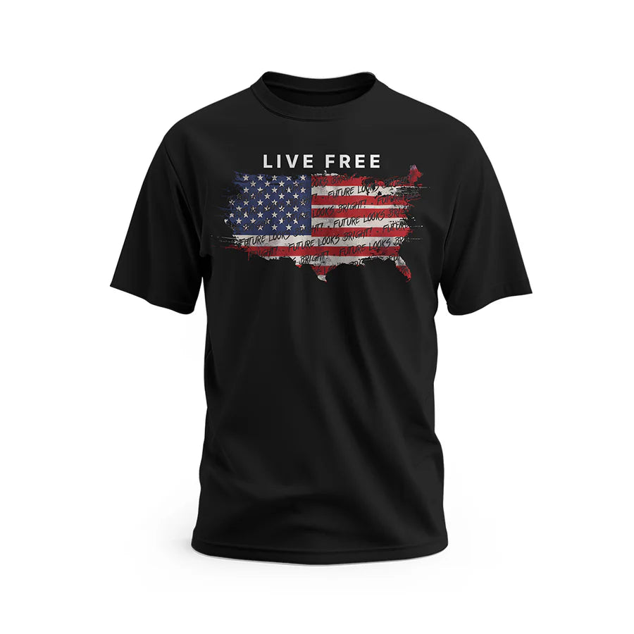 Future Looks Bright Live Free USA Map Black Short Sleeve T-Shirt