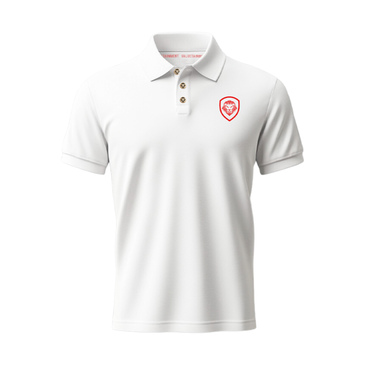 Future Looks Bright Lion Shield Premium White and Gold Polo Shirt (Classic Fit)
