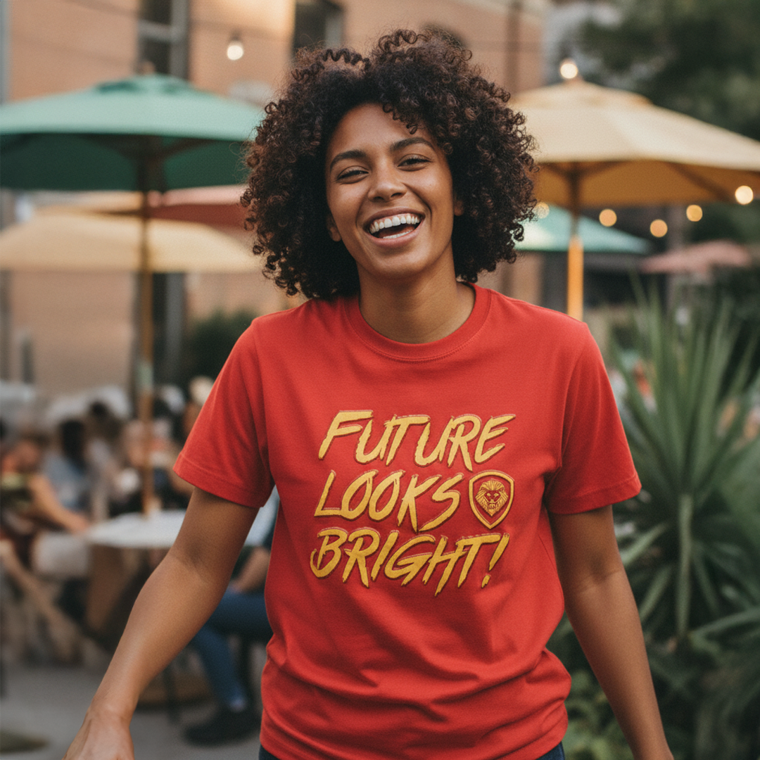 Future Looks Bright Red & Gold Raised Embossed Print Performance Short Sleeve T-Shirt