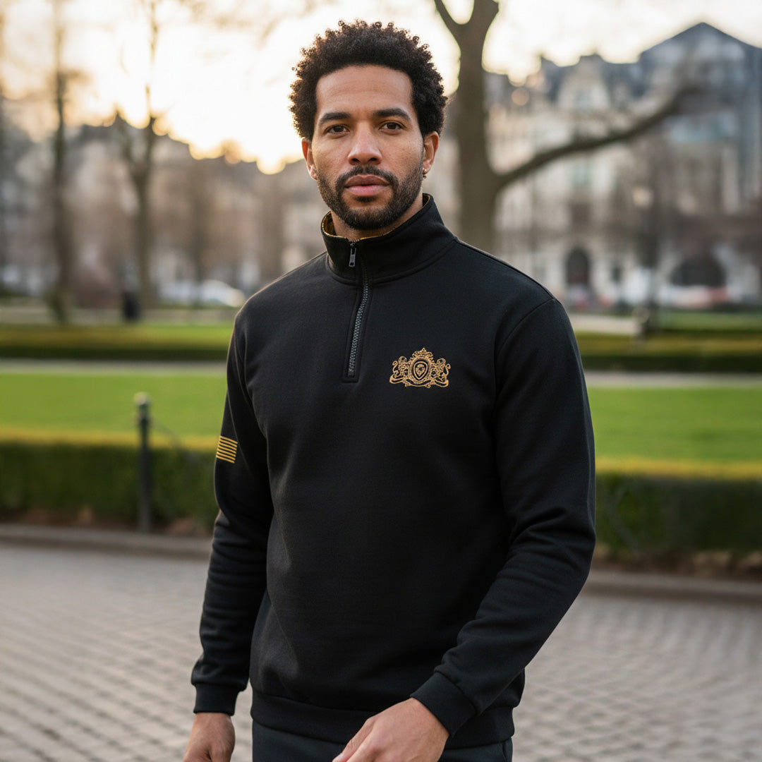 Future Looks Bright Royal Crest Black and Gold 1/4 Zip Pullover