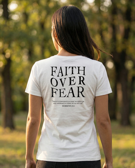 Women's Faith Over Fear VT White and Black Short Sleeve T-Shirt