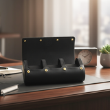 Future Looks Bright Black Embossed Leather Triple Watch Carrier