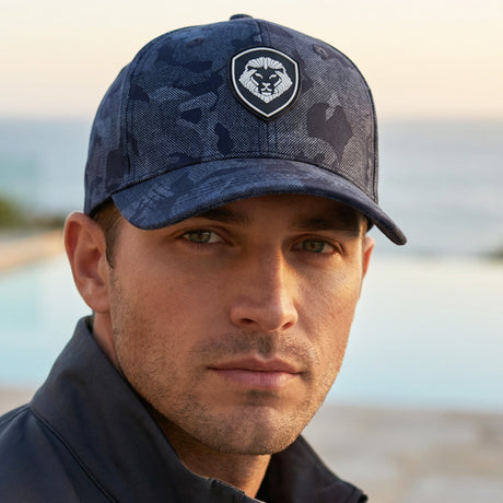 VT Shield Logo Future Looks Bright Blue Camo Textured Snapback Hat