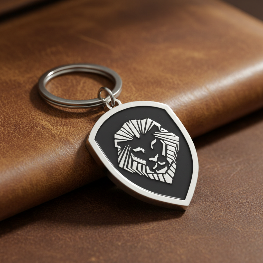 Silver Lion Shield Keychain