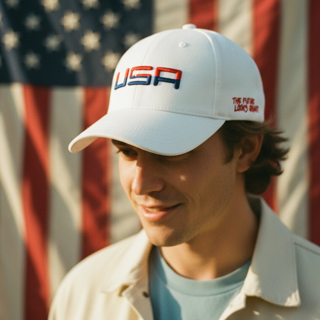 USA Retro Future Looks Bright White Snapback Hat