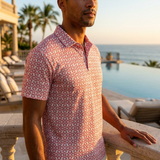 Lion Shield Red and White Pattern Print Short Sleeve Polo (Classic Fit)