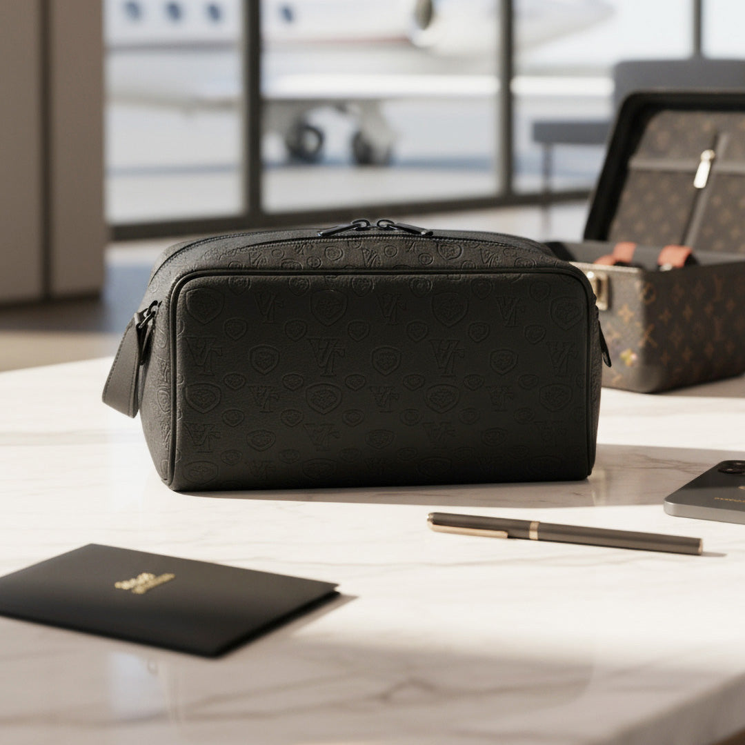 Valuetainment Lion Shield Debossed Black Toiletry Bag