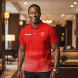 Lion Shield Red & White Gradient Pattern Short Solid Sleeve Polo (Classic Fit)