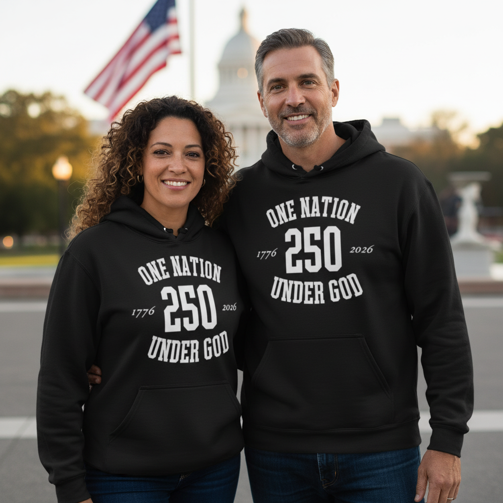 One Nation Under God 250 Black and White Hoodie