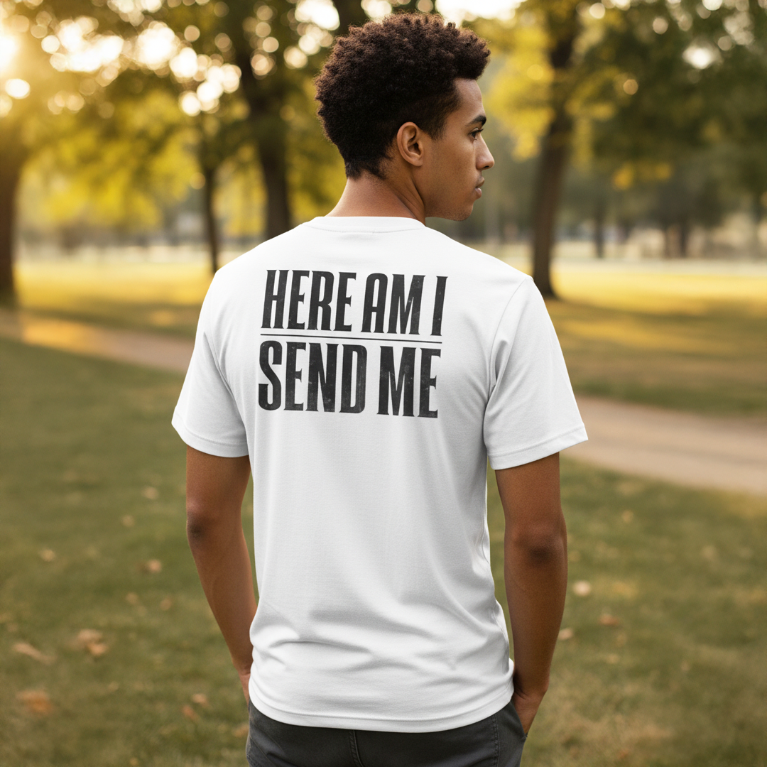Men's Isaiah 6:8 Here Am I Send Me White Short Sleeve T-Shirt