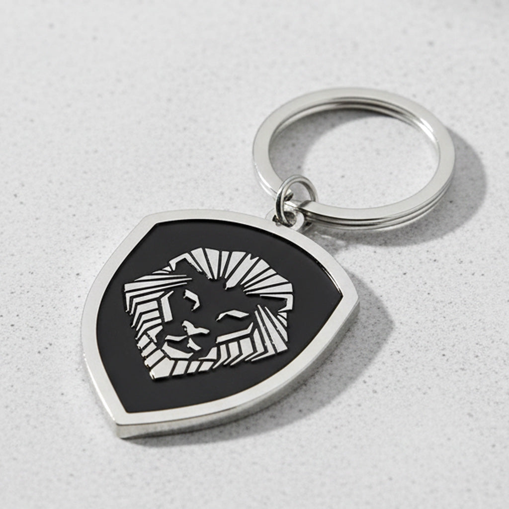 Silver Lion Shield Keychain