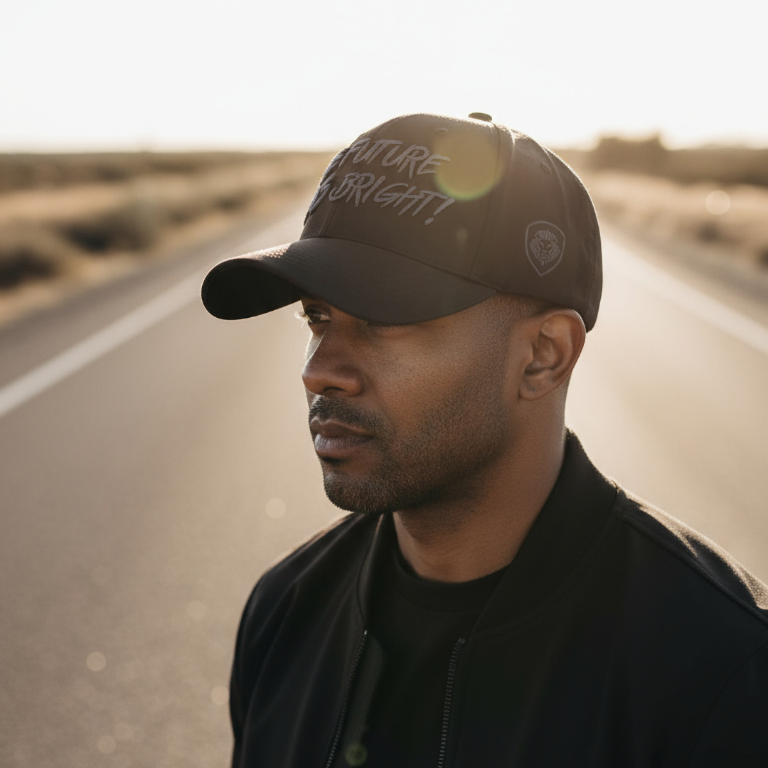 Future Looks Bright Black and Gray Raised Print Snapback Hat