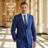 Valuetainment Lion Shield Embroidered Royal Blue Lightweight Wool Blazer