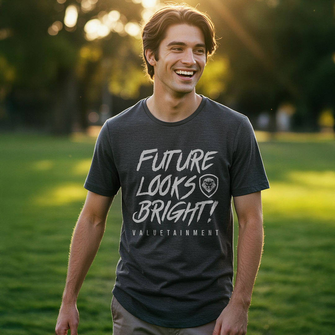 Future Looks Bright Premium Curved Hem Grey and White Short Sleeve T-Shirt