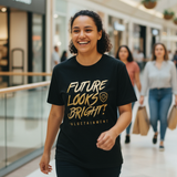 Future Looks Bright Premium Curved Hem Black and Gold Short Sleeve T-Shirt
