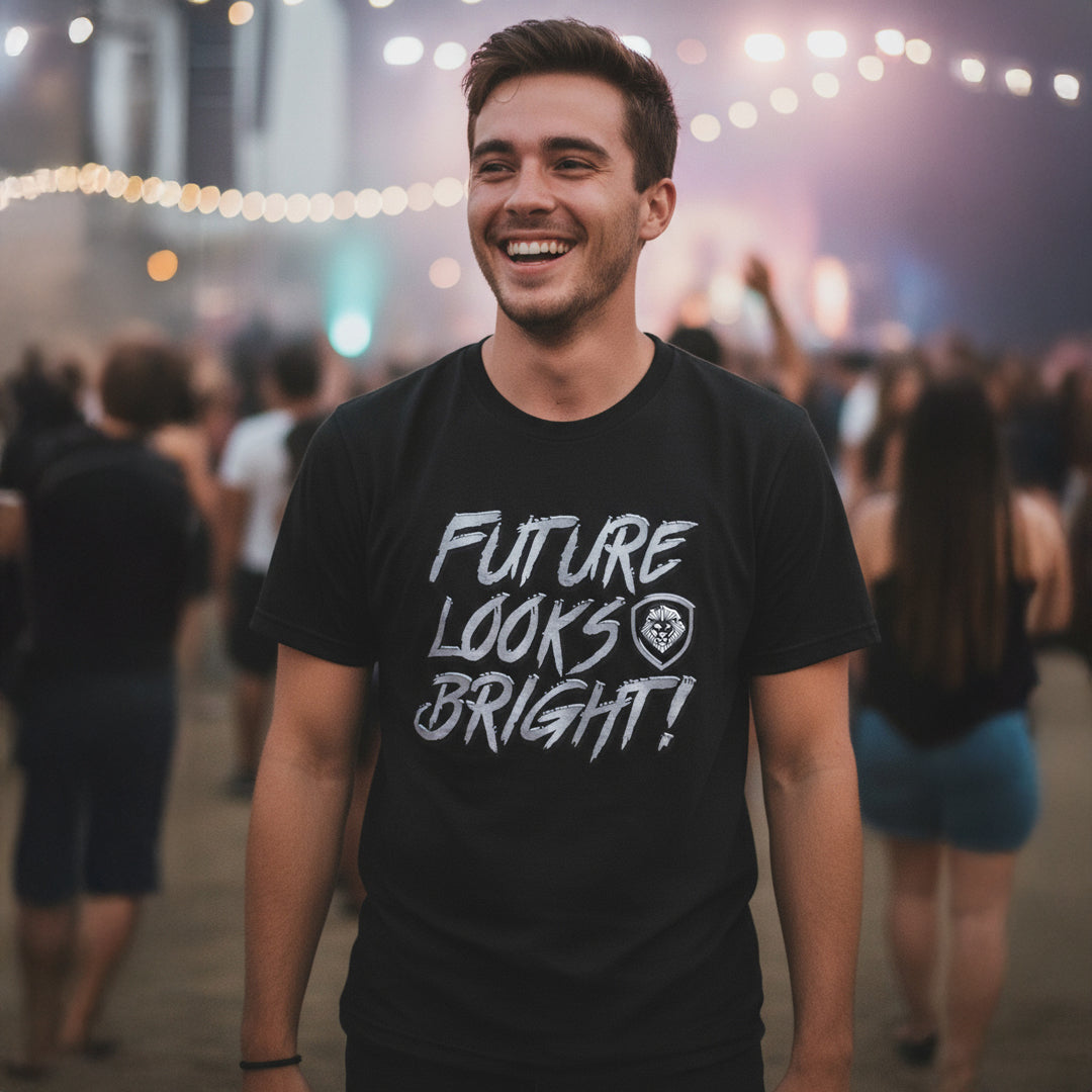 Future Looks Bright Black & Silver Raised Embossed Print Performance Short Sleeve T-Shirt