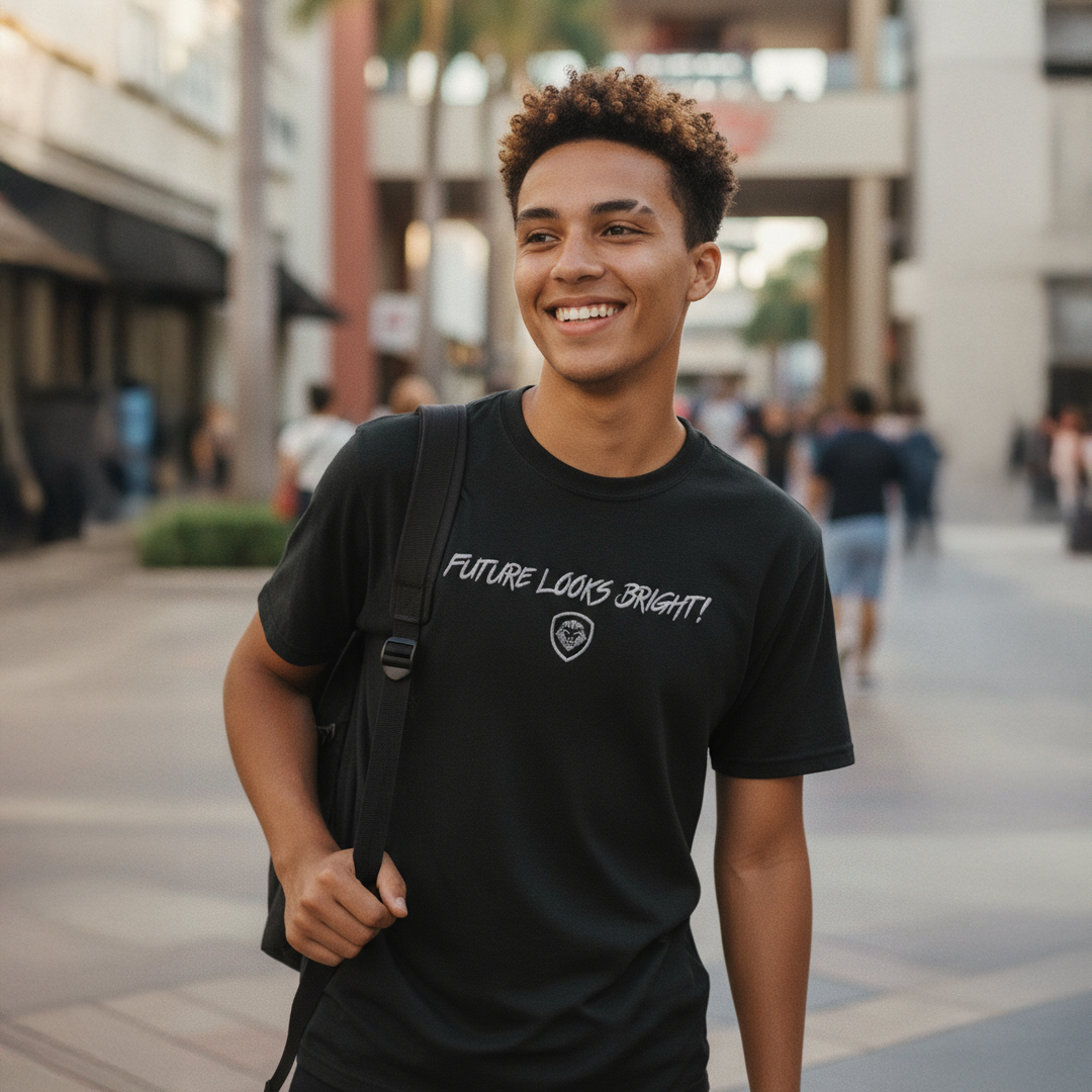 Future Looks Bright fully embroidered Black & Silver Print Performance Short Sleeve T-Shirt