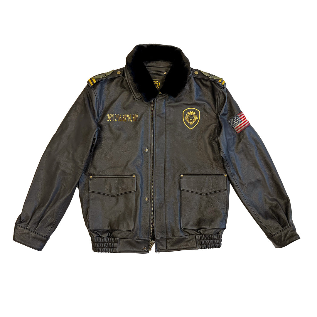 Future Looks Bright Lion Shield Genuine Lambskin Leather Aviator Vintage Jacket