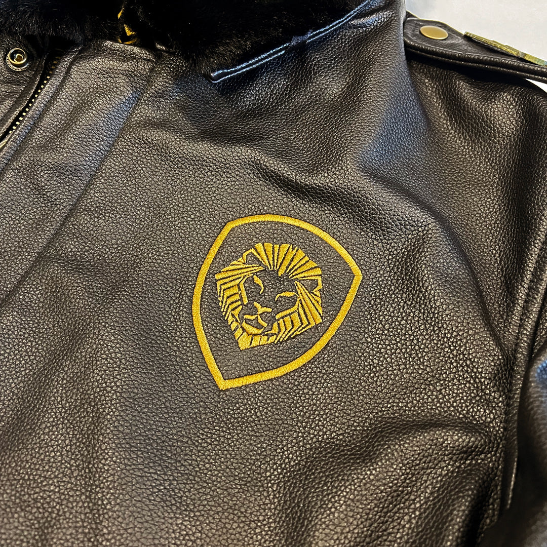 Future Looks Bright Lion Shield Genuine Lambskin Leather Aviator Vintage Jacket