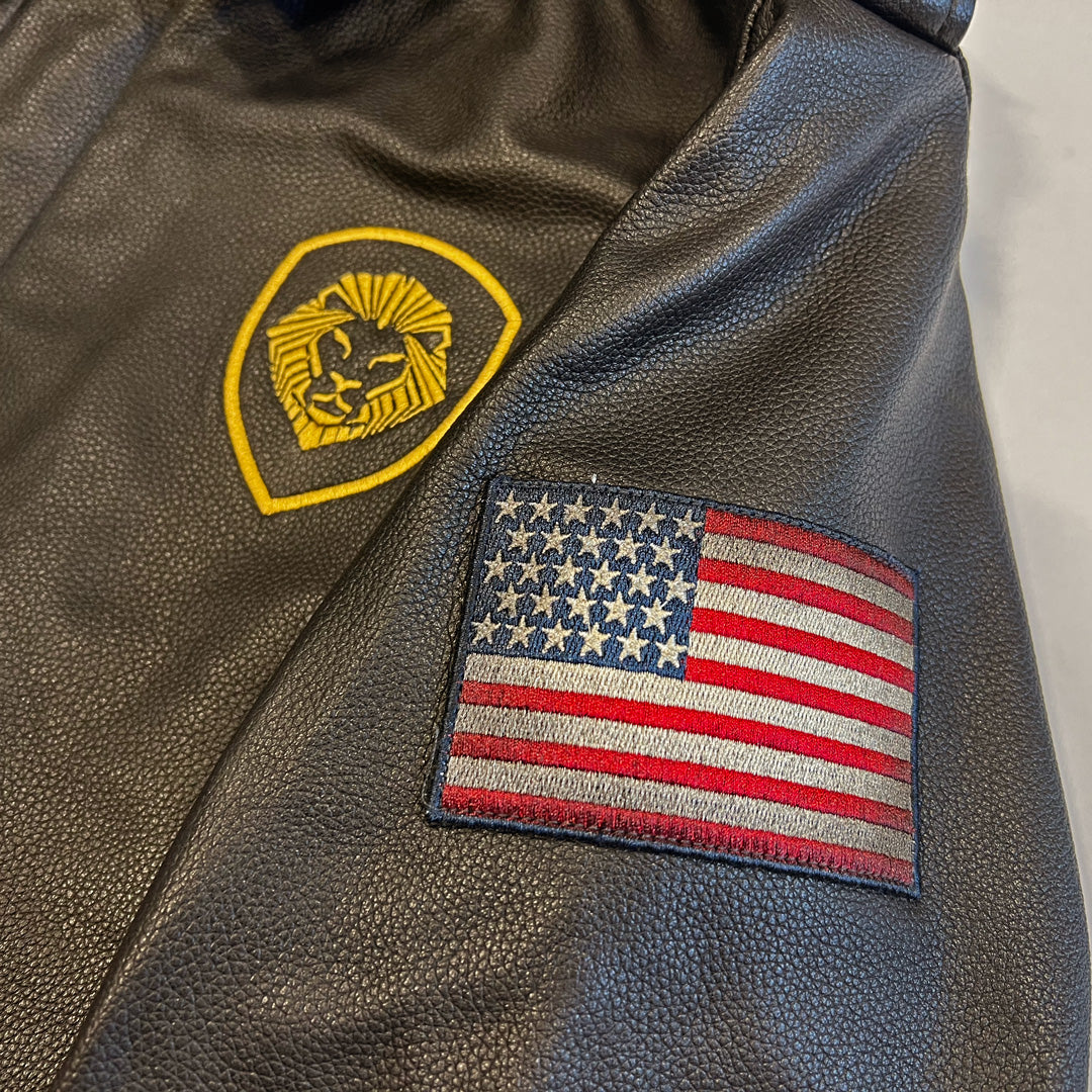 Future Looks Bright Lion Shield Genuine Lambskin Leather Aviator Vintage Jacket