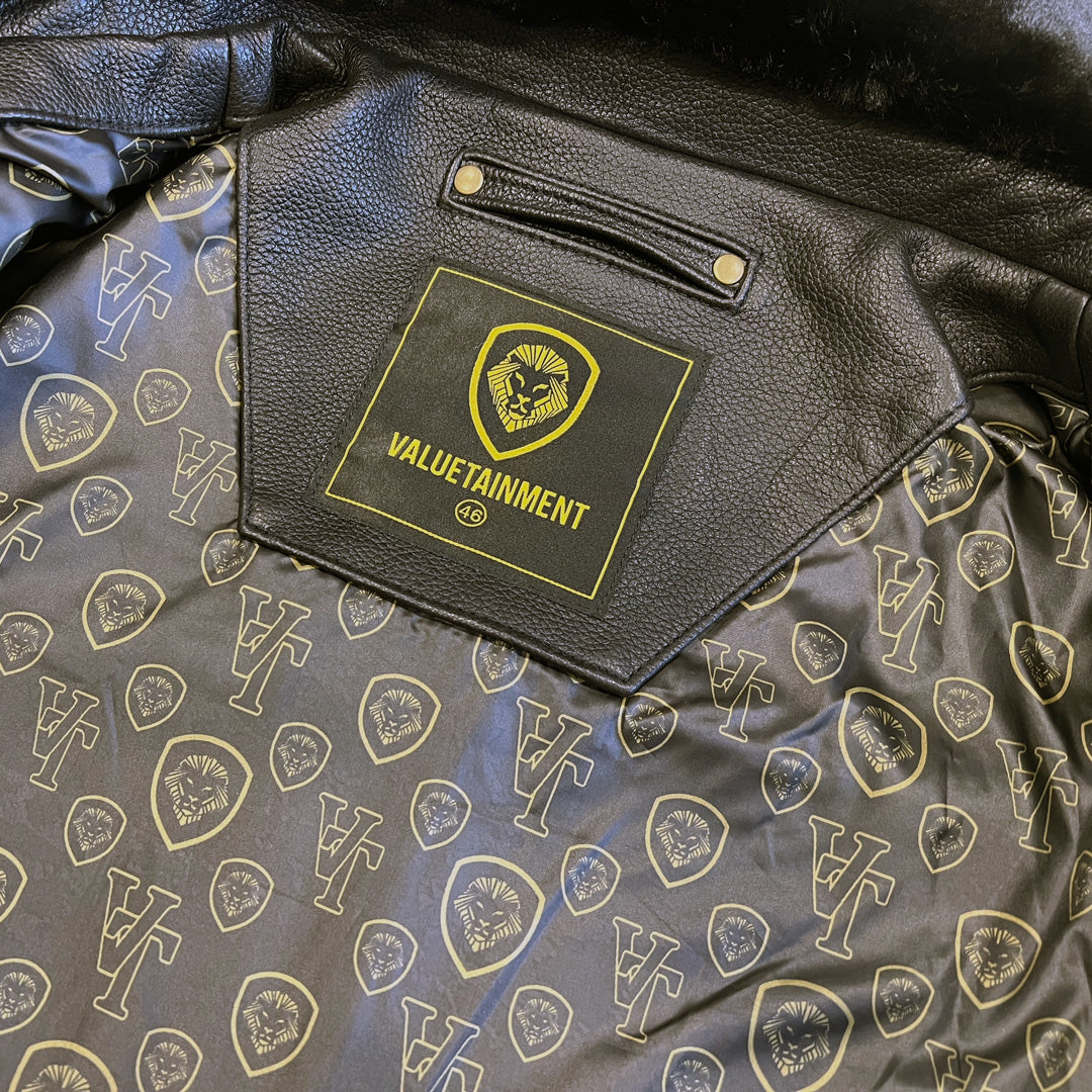 Future Looks Bright Lion Shield Genuine Lambskin Leather Aviator Vintage Jacket