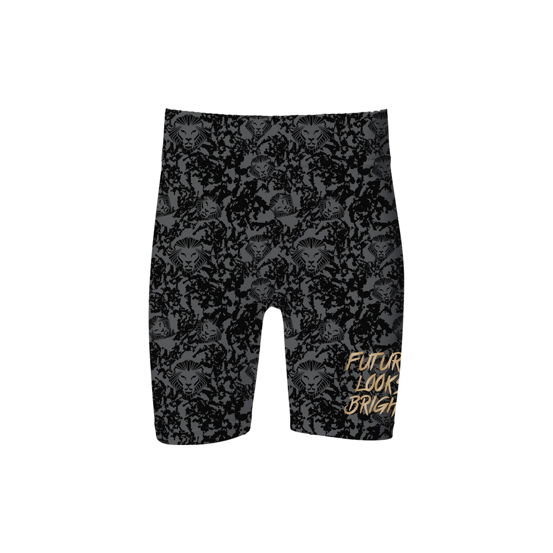 Women's Future Looks Bright Charcoal Grey Pattern Print Biker Shorts