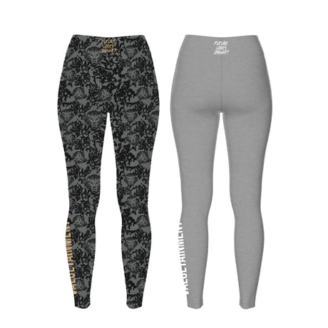 Women's Future Looks Bright Charcoal Grey Pattern Print Reversible Leggings