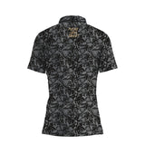 Women's Lion Shield Charcoal Grey Pattern Print Short Sleeve Polo