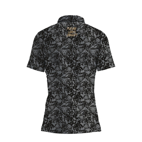 Women's Lion Shield Charcoal Grey Pattern Print Short Sleeve Polo