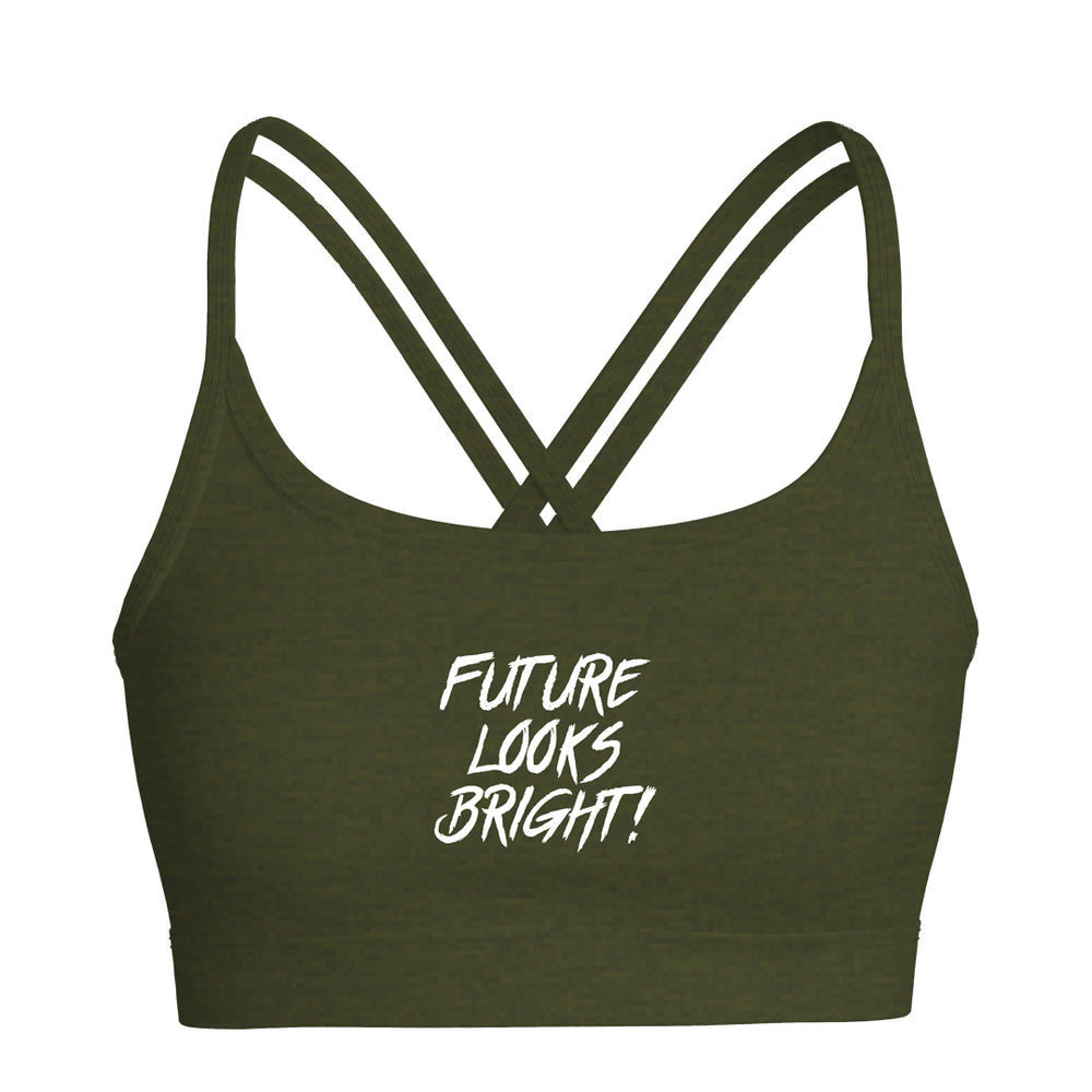 Women's Future Looks Bright Army Green Strappy Sports Bra