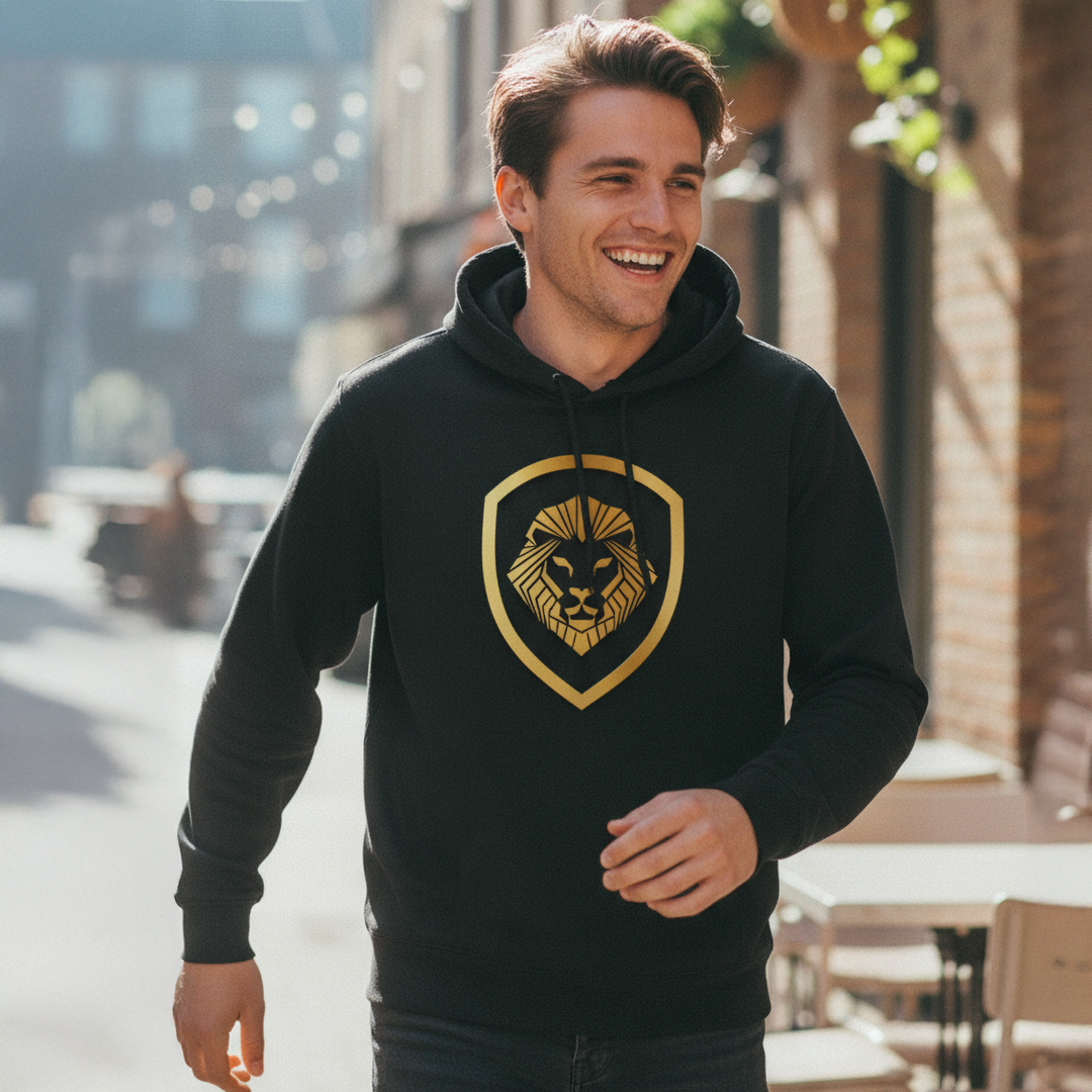 Valuetainment Lion Black & Gold Shield Pullover Performance Hoodie
