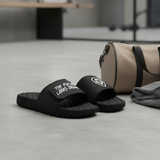 Future Looks Bright Lion Shield Black and White Comfort Slides